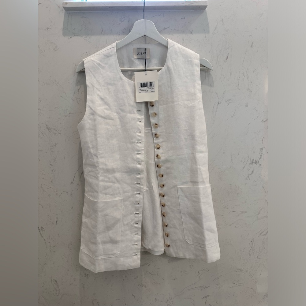 Dissh Tilly white linen longline vest